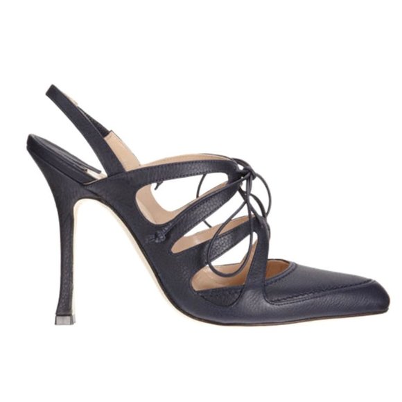 Manolo Blahnik Lavinia Lace-up Leather Slingback Pumps 38 - Picture 1 of 2